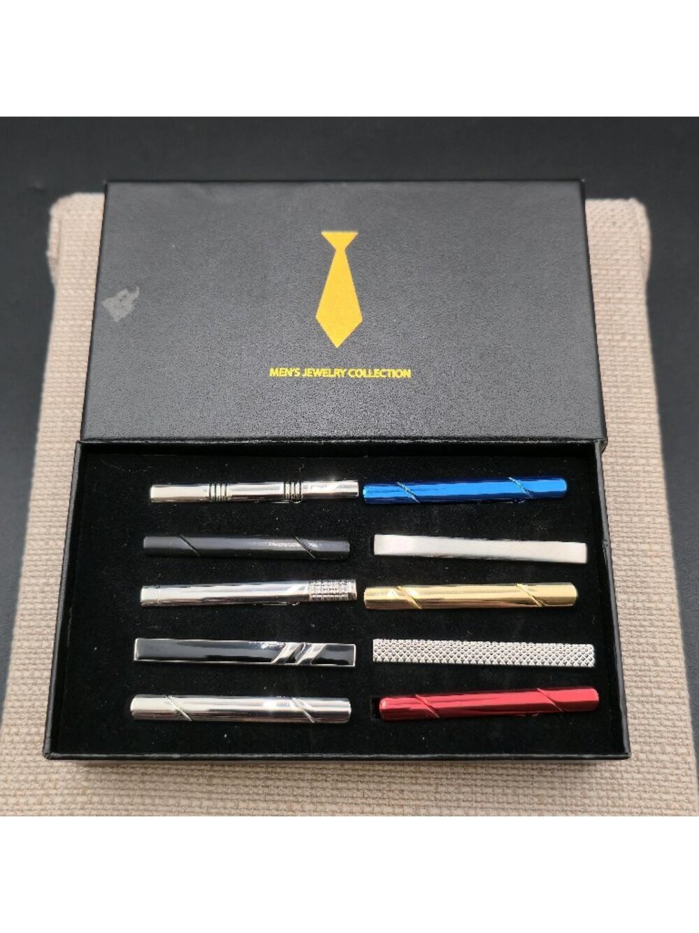 10 Pcs Men's Tie Clips Set, Groomsmen Gift Idea, Multi Color Tie Bar Pack B1350